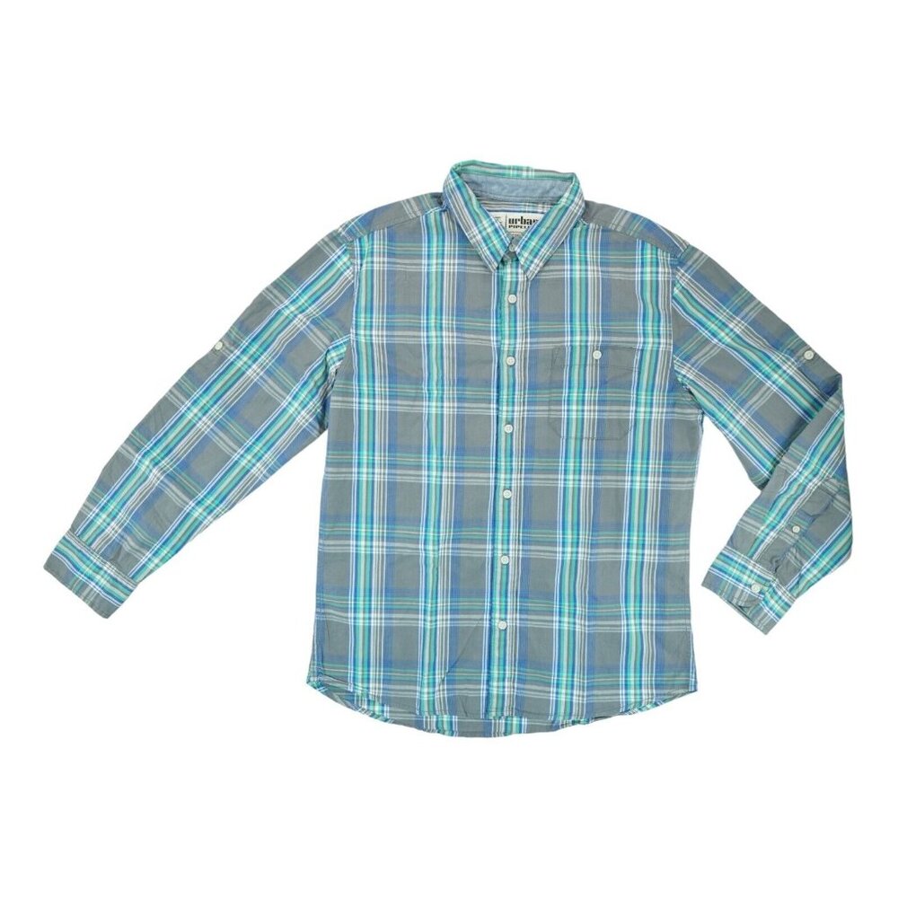 Urban Pipeline Mens Pink Plaid Long Sleeve Shirt Size Medium Cotton Rolltab